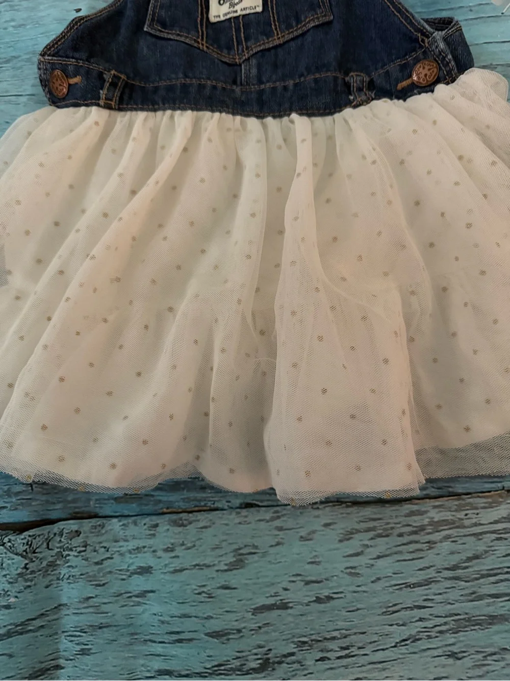 Retro OshKosh B'gosh Denim Bib & Ivory Tulle Overall Dress for Kids 3T